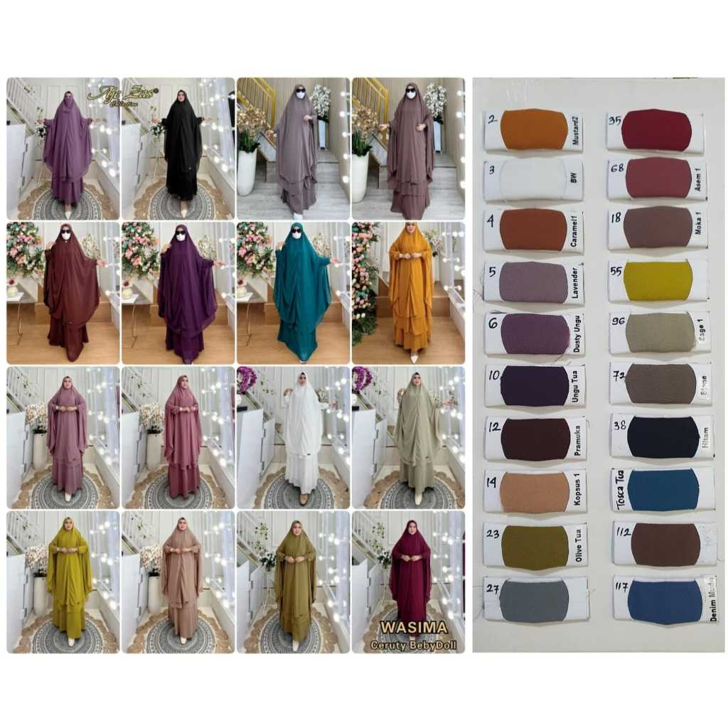Gamis Syar'i Jubah Jumbo Free Cadar Tali Kode-WASIMA Bahan Ceruti BabyDoll By AJEZAS