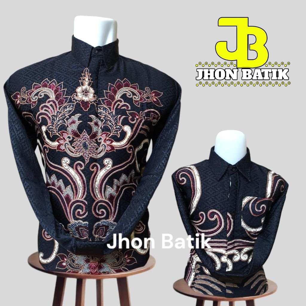 Kemeja Batik Dobby Premium Couple Ayah Anak Warna Dasar Hitam Motif Elegan//batik ayah anak//batik c