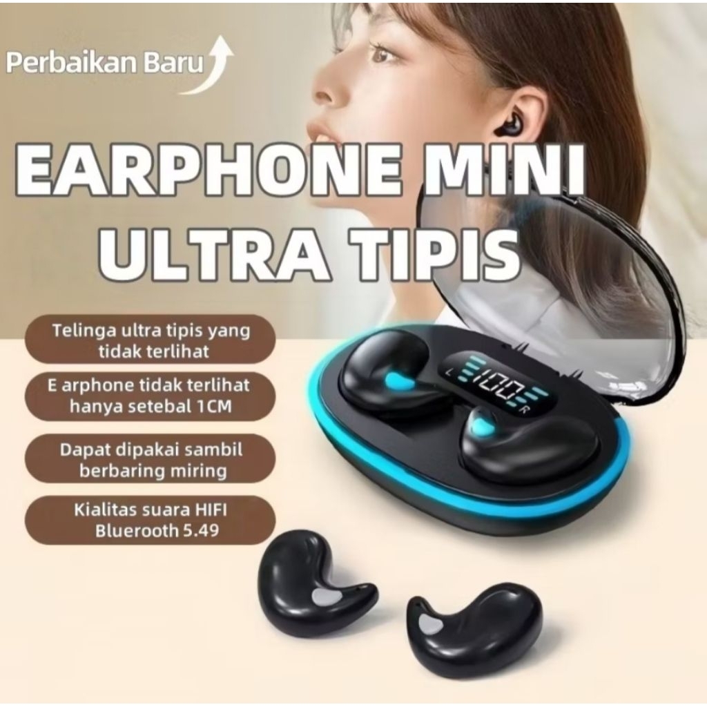 headset bluetooth tws X55 sleep earphone tipis stereo