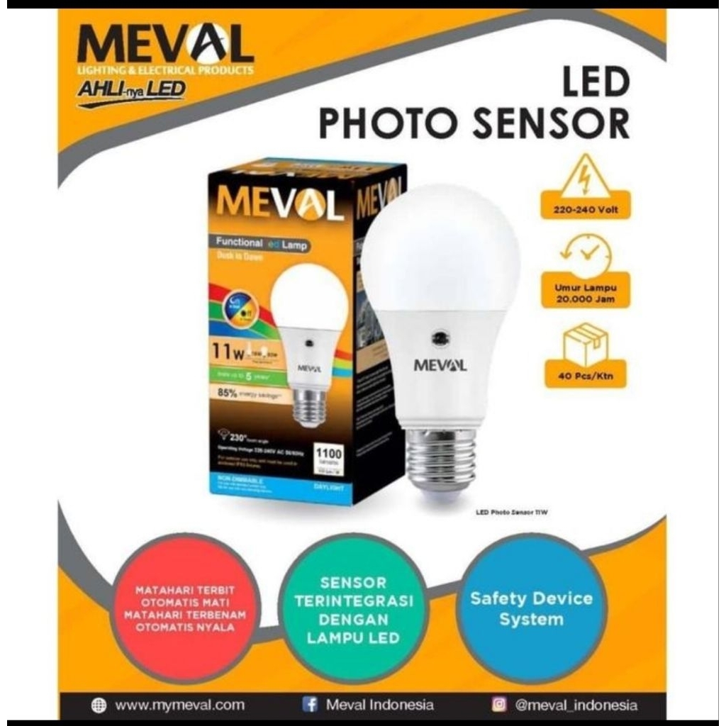 Lampu led meval sensor cahaya matahari 11 watt bohlam led photo sensor cahaya putih garansi