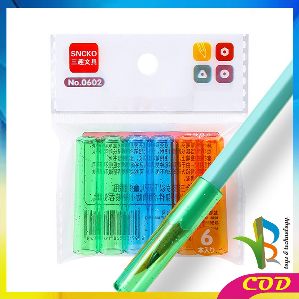 

RB-A124 Tutup Pelindung Pensil Isi 6CPS Warna Warni / Penutup Ujung Pensil Transparan Anti Patah / Tutup Pensil Anak Sekolah