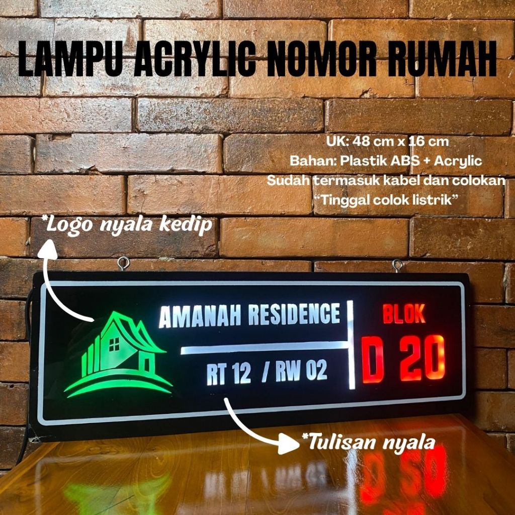 NOMOR RUMAH ESTETIK LED ACRILIK /Lampu Neon sign/ Neon box mini/ Lampu tulisan penanda Alamat rumah 