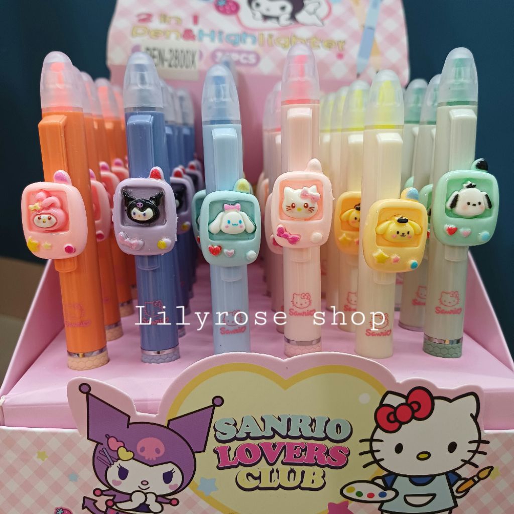 

2in1 Pulpen dan stabilo highlighter SAN*** 2800X hello kitty kuromi cinnamoroll my melody pochacco pompompurin