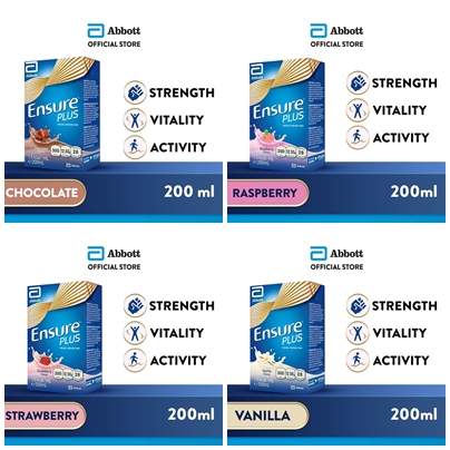 

Abbott Ensure Plus 200ml (Chocolate, Raspberry, Strawberry, Vanilla)