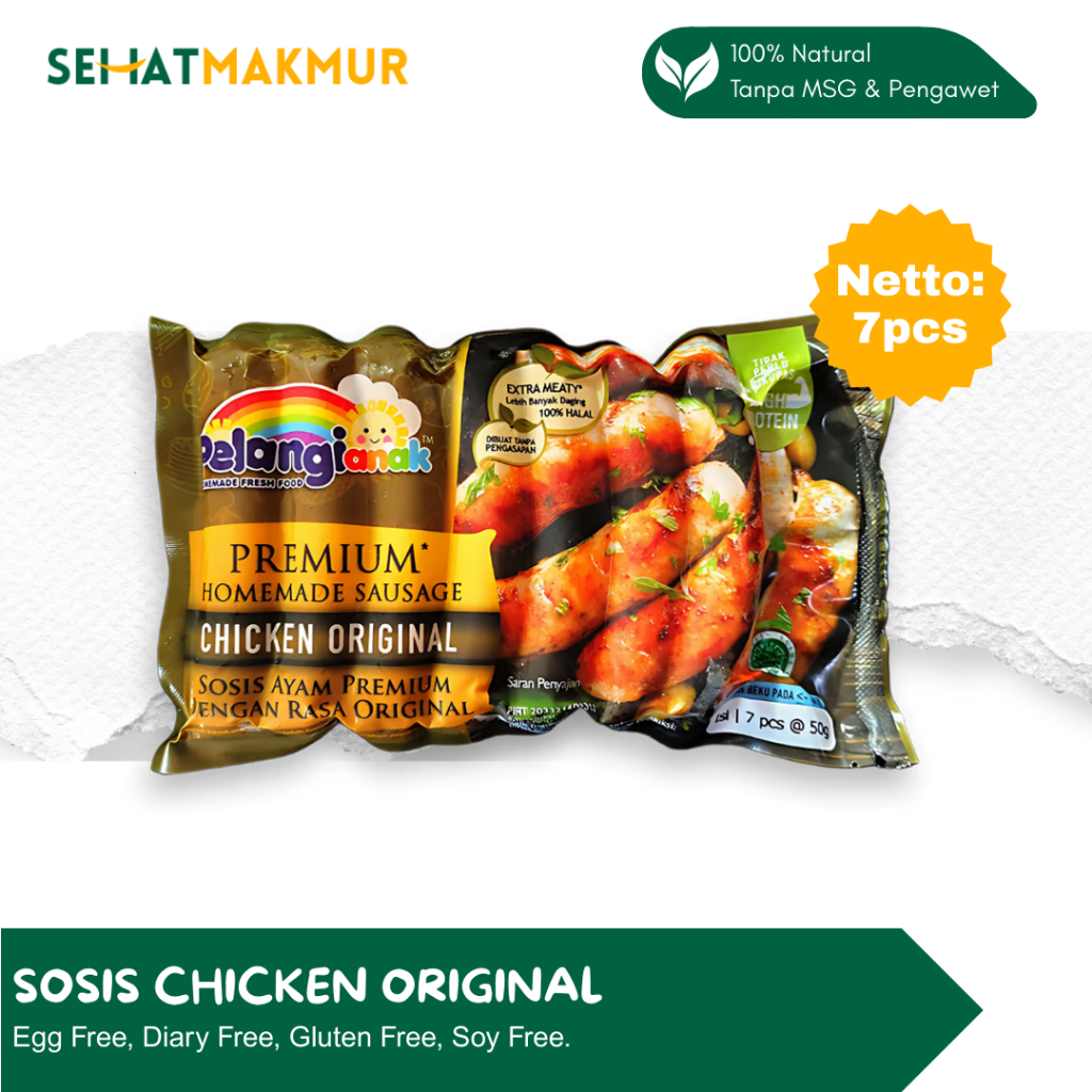 

Pelangi Healthy Frozen Food - Sosis Ayam/Chicken Sausage Original (Natural, Tanpa MSG, Pengawet dan Gluten)