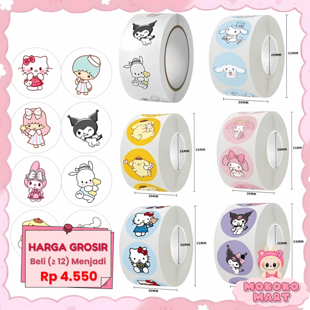 

MM Stiker Roll Label Lucu Karakter Isi 500 Lembar Motif Cartoon Untuk Tempel di Box Packaging Stiker