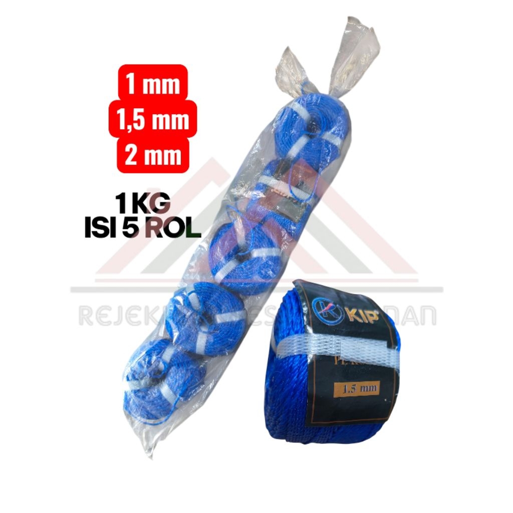 Tali Tambang Plastik Warna 1 mm 1,5 mm 2mm / Tali Tampar Biru 1 KG  5 Rol