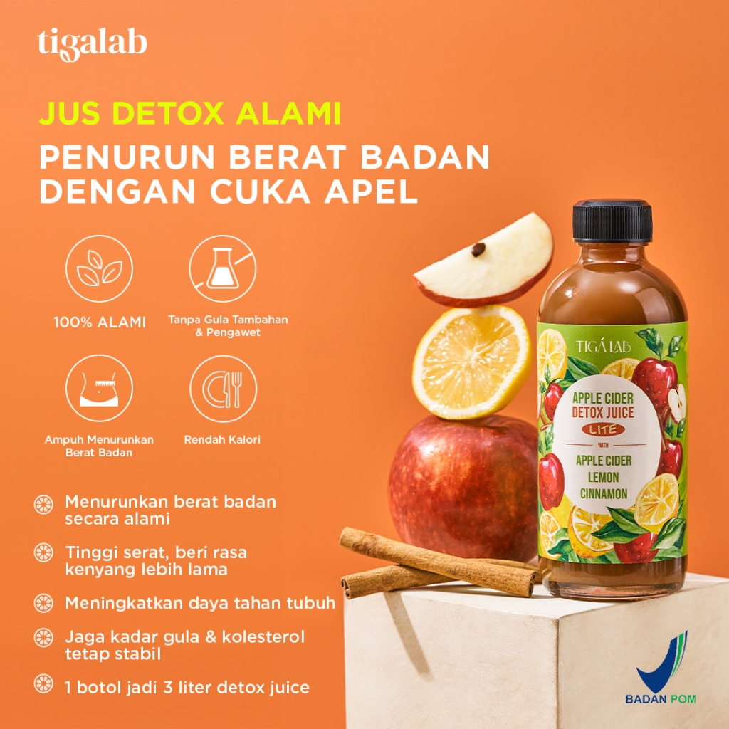 TIGALAB Apple Cider Detox Juice - Minuman Detox Cuka Apel, Lemon, Kayu Manis, dan Sari Kurma (Tanpa 