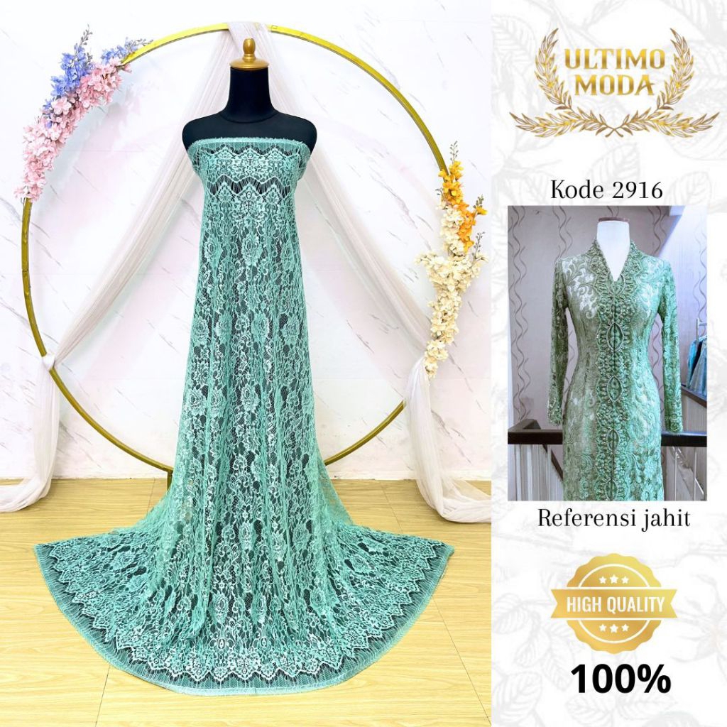 (GRADE A) - Kain Panel Semi Prancis 3D Gradasi 2916 - Hijau - Mewah dan Elega - Panjang 2,7 m x 1,5 