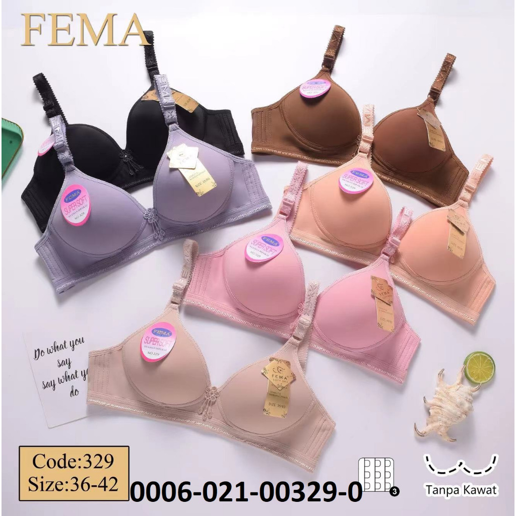 FEMA 329 328 7528 BRA BUSA TIPIS CUP B TANPA KAWAT SIZE 36-44