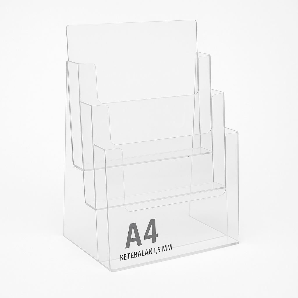 

Rak Brosur Akrilik 1/3 A4 Potrait 1.5mm - Stand Display Brosur Acrylic - Desk