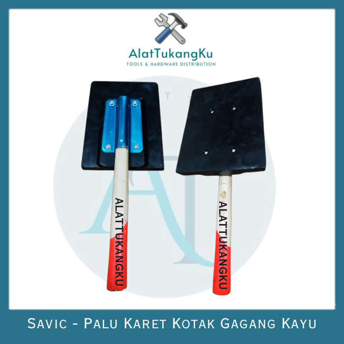Savic Palu Karet Kotak Gagang Kayu / Palu Pertukangan Karet Tebal 15x15 cm