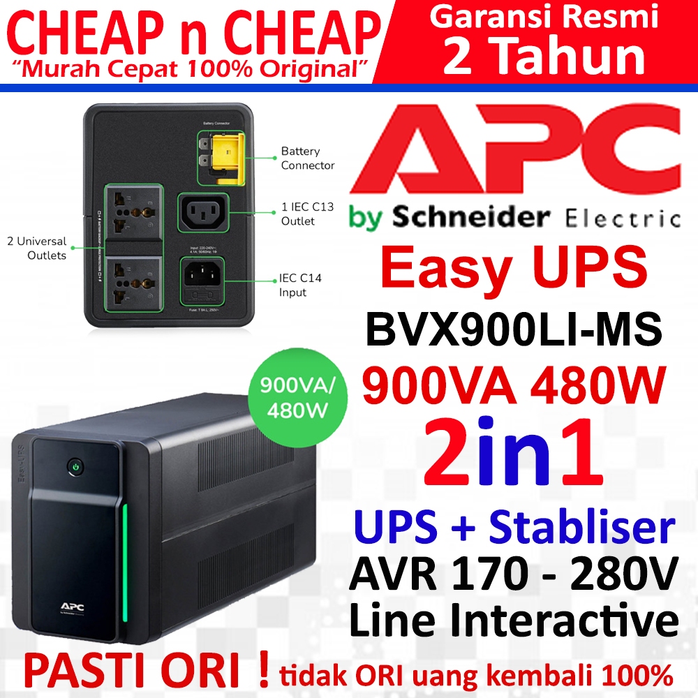 UPS APC Easy 900VA BVX900LUI-MS 230V AVR Stabilizer Stavolt 480watt Garansi 2 Tahun - UPS Stabilizer