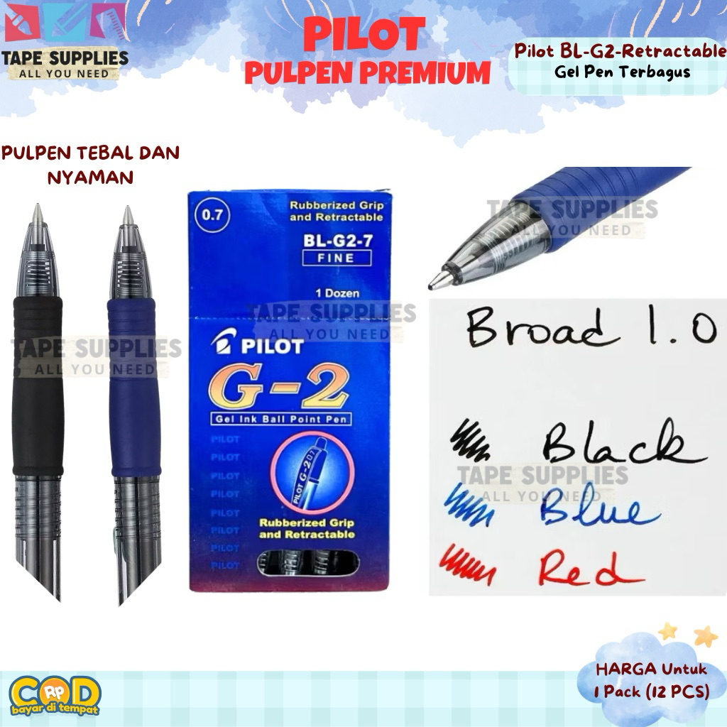 

Pulpen Gel VERSI PREMIUM PILOT BL-G2-7 0.5mm/0.7mm Retractable | Pulpen Gel Halus Refillable Warna Hitam Biru Merah
