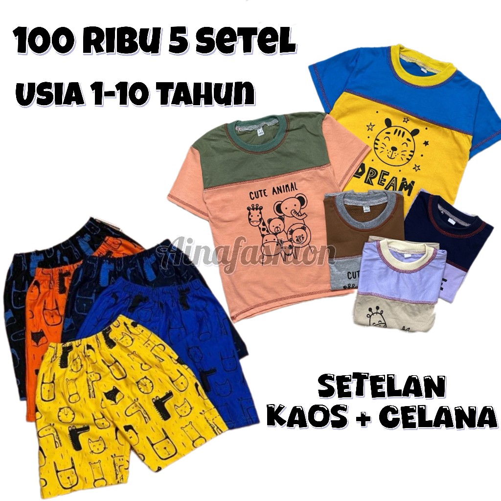 Paket 100 Ribu Dapat 5 Setelan Anak Laki-Laki dan Perempuan | 5 Baju 5 Celana Karakter