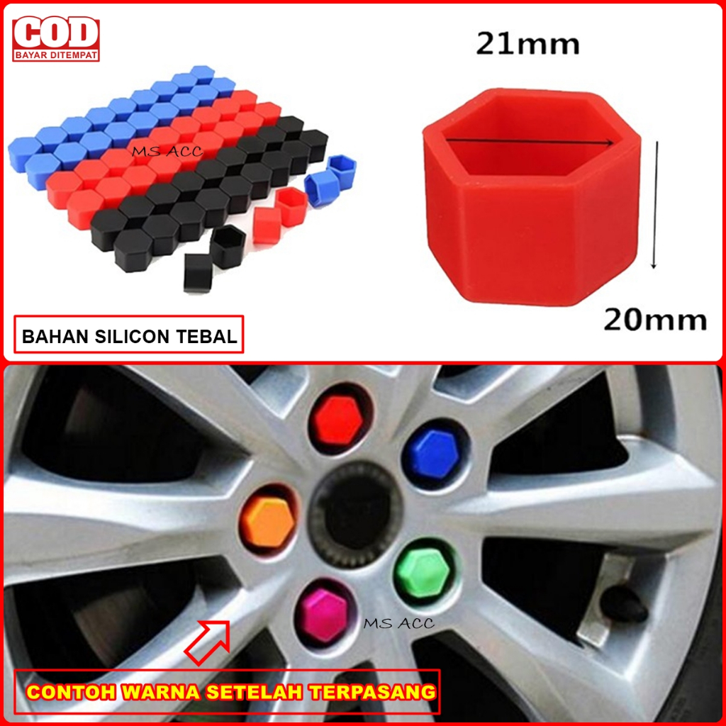 Tutup Baut Velg Mobil Isi 20pcs Cover Lugnuts Roda Ban Bahan Karet Tebal Universal MS