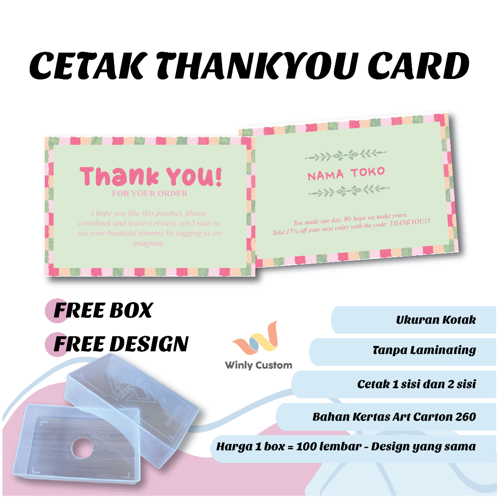

Cetak Kartu Thank You card Bisnis Usaha 1 Box Isi 100 Pcs Free Box Custom Kartu Terima Kasih