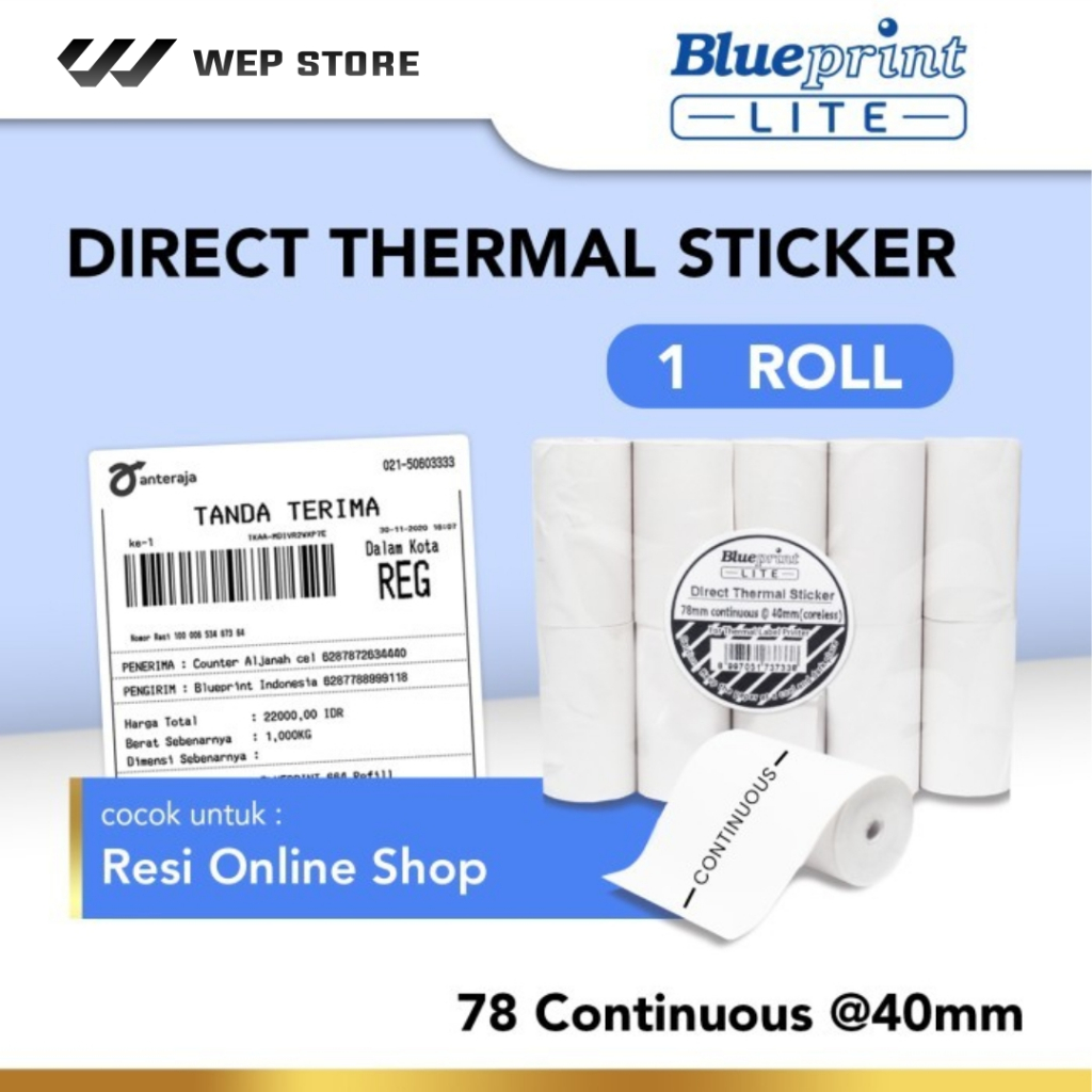 

Label Continuous 78 mm Diameter 40mm Blueprint Direct Thermal Sticker Resi Olshop Stiker Tanpa gap