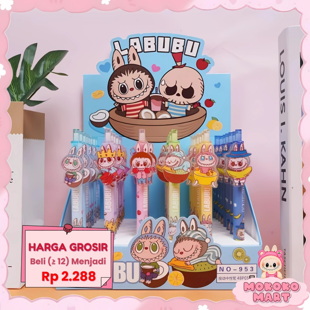 

MM Pulpen Pena Cetek Aklirik Pena 0.05MM 0.38MM Motif Karakter Kartun Labubu ATK Pulpen Premium AT45