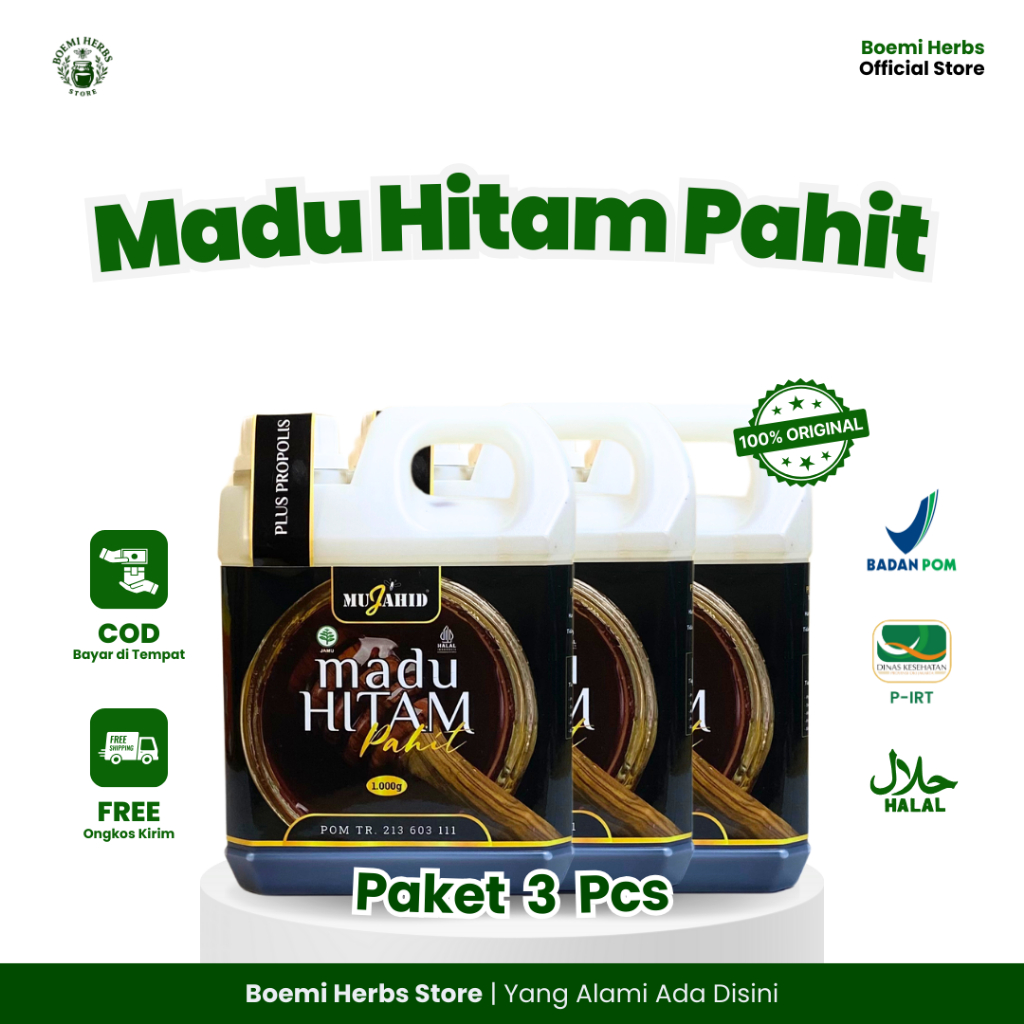 

[PAKET 3 PCS] Madu Hitam Pahit 1Kg Mujahid – Madu Herbal Pahit untuk Kesehatan Gula & Darah Tinggi