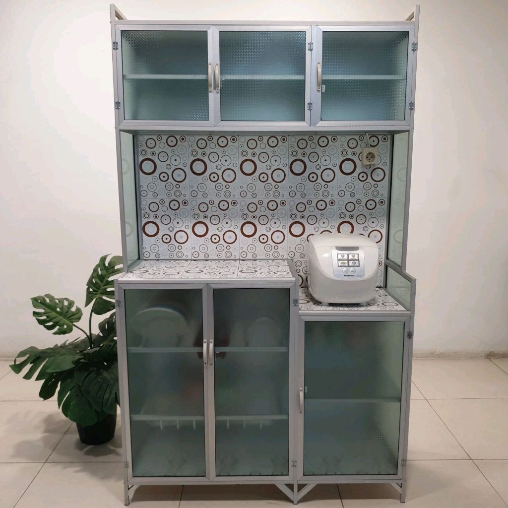 Lemari Piring TC ALUMINIUM Keramik Magicom | Meja Rata 83x40x175 103x40x175 15U Rak Penyimpanan