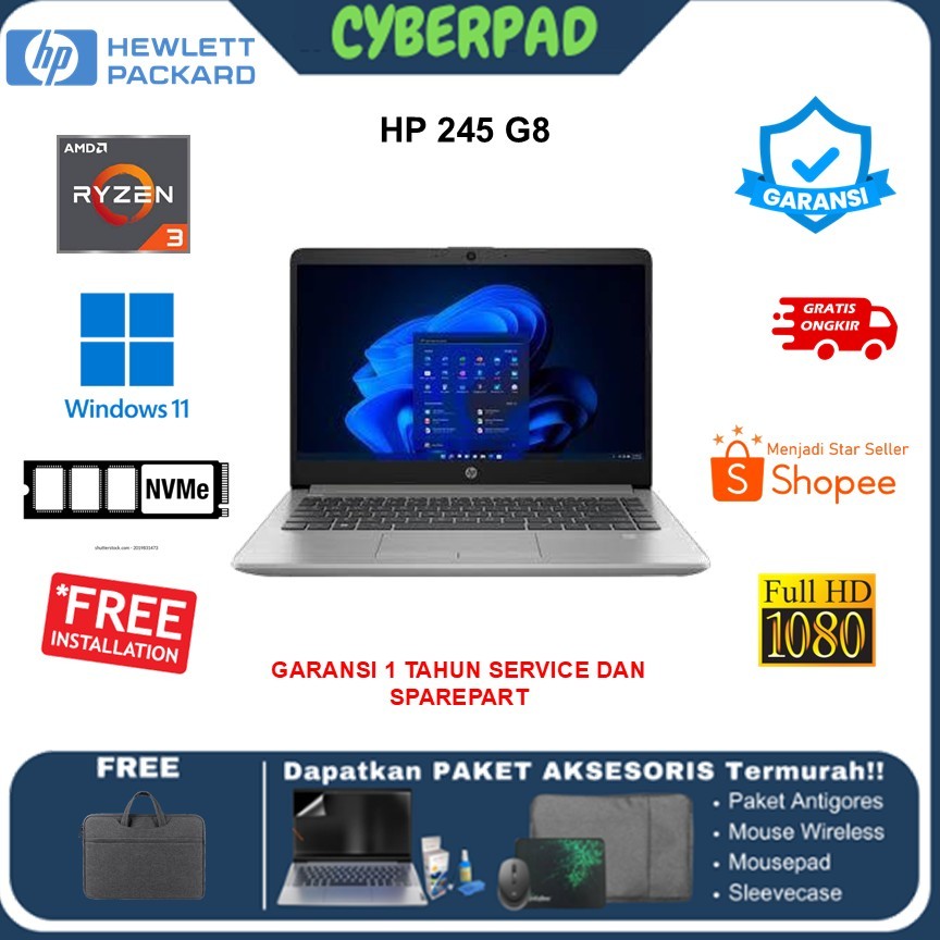 Laptop Hp 245 G8 AMD RYZEN 5 3500 8GB 256GB W11 HOME14" FHD