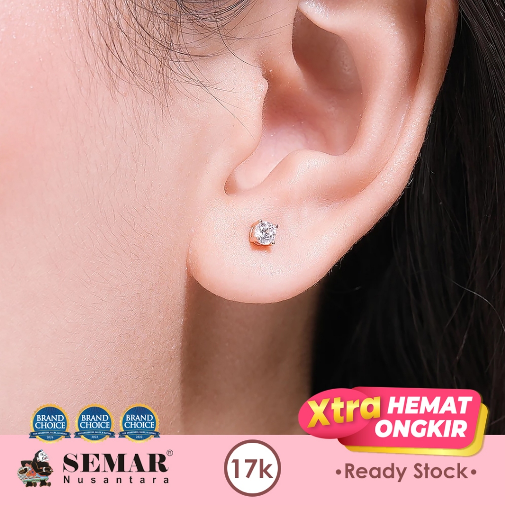 Anting Tindik Emas Solitaire Rose Gold 17K Semar Nusantara