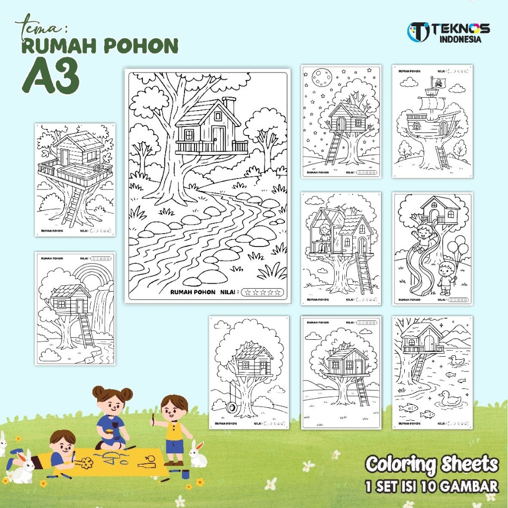 

[A3] KERTAS BERGAMBAR UNTUK ANAK - LEMBAR MEWARNAI TEMA RUMAH POHON READY STOCK