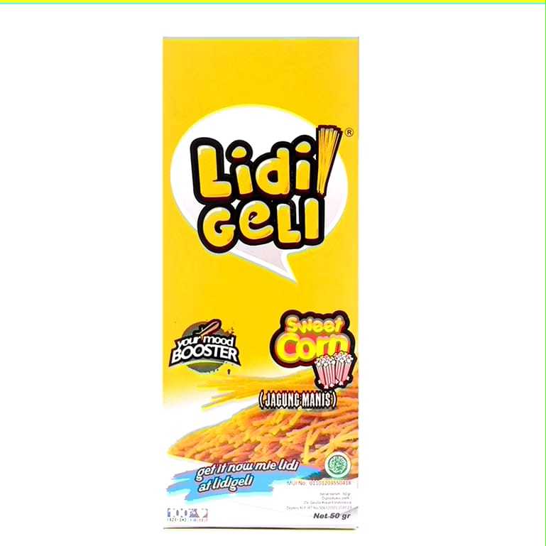 

Lidl Gell Sweet Corn (Jagung Manis) - Mie Lidi Sweet Corn / Bumbu Melimpah - Lidi Geli ( snack mie lidi-lidian )