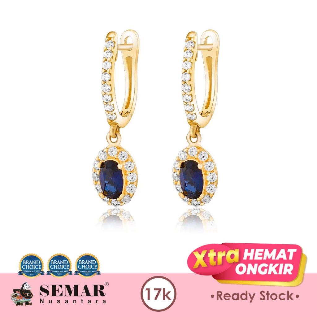 Anting Emas Jepit Galina Blue Oval Gold 17K Semar Nusantara