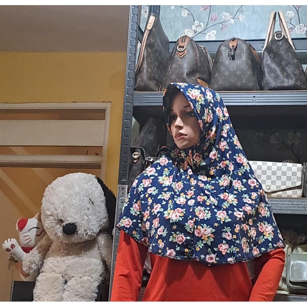 Jilbab hijab instan motif bunga flower preloved
