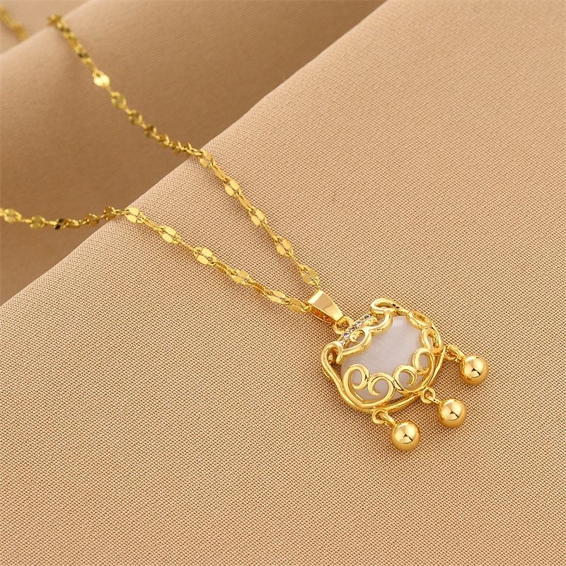 Kalung Wanita Kalung Kunci Umur Panjang Mata Kucing Putih Baja Titanium Untuk Wanita Temperamen