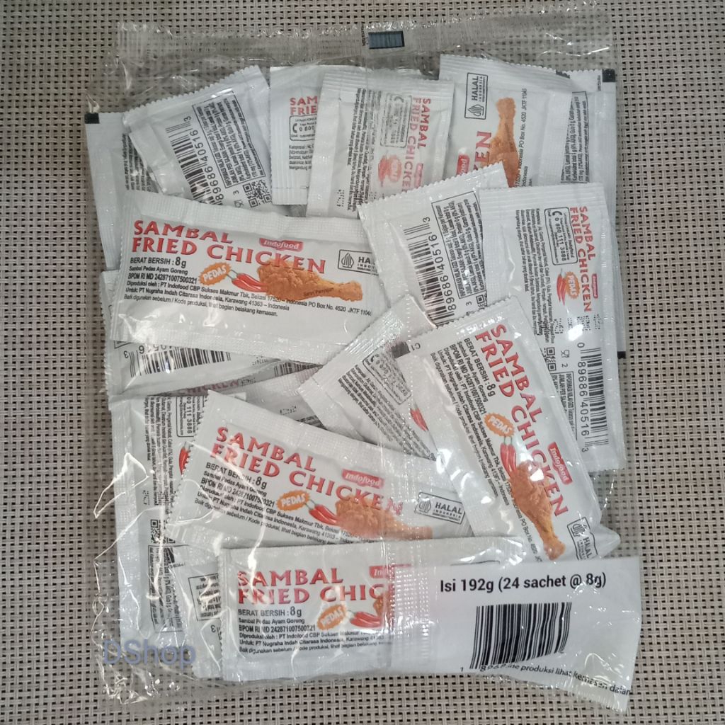 

Saos SAMBAL FRIED CHICKEN Ayam Goreng Sambal Pedas INDOFOOD 1 Pak 24 Bks @8gr
