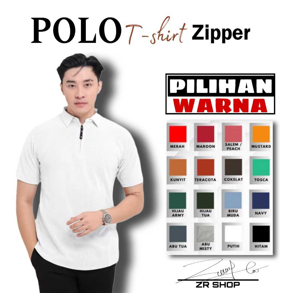 T-shirt Zipper Pria Dewasa Kerah Lengan Pendek Baju Polos Resleting Cowok Terbaru Keren Kekinian