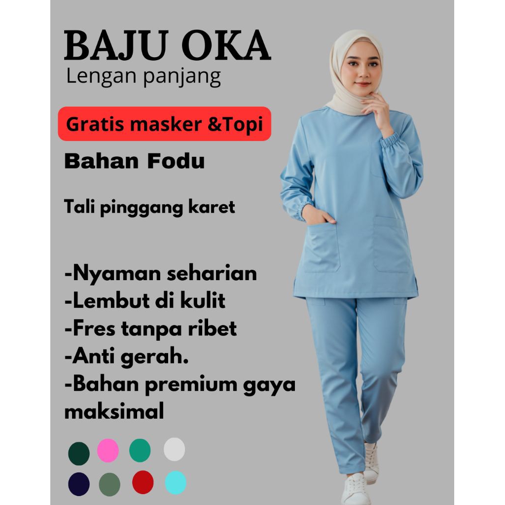 Baju Oka Baju Perawat Baju Medis Lengan Panjang Model Lengan karet