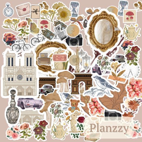 

Planzzy 50 pcs Sticker vintage retro journaling