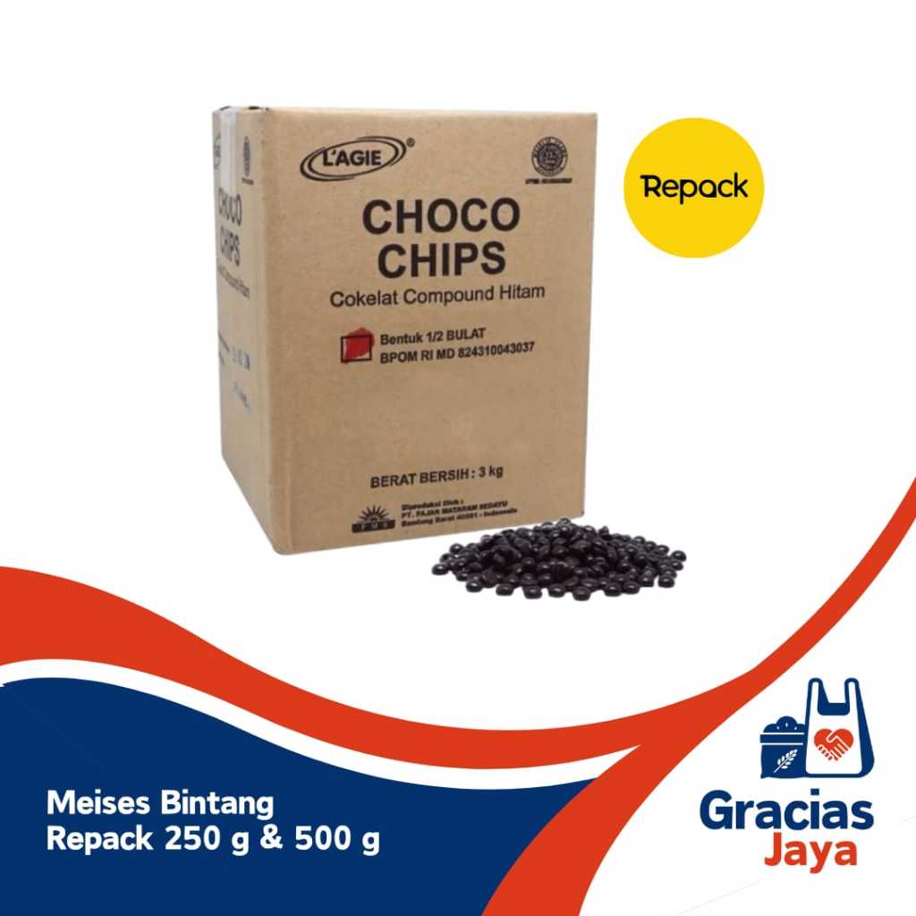 

Chocochip L'agie 1/2 bulat Kemasan Repack 250gr 100gr