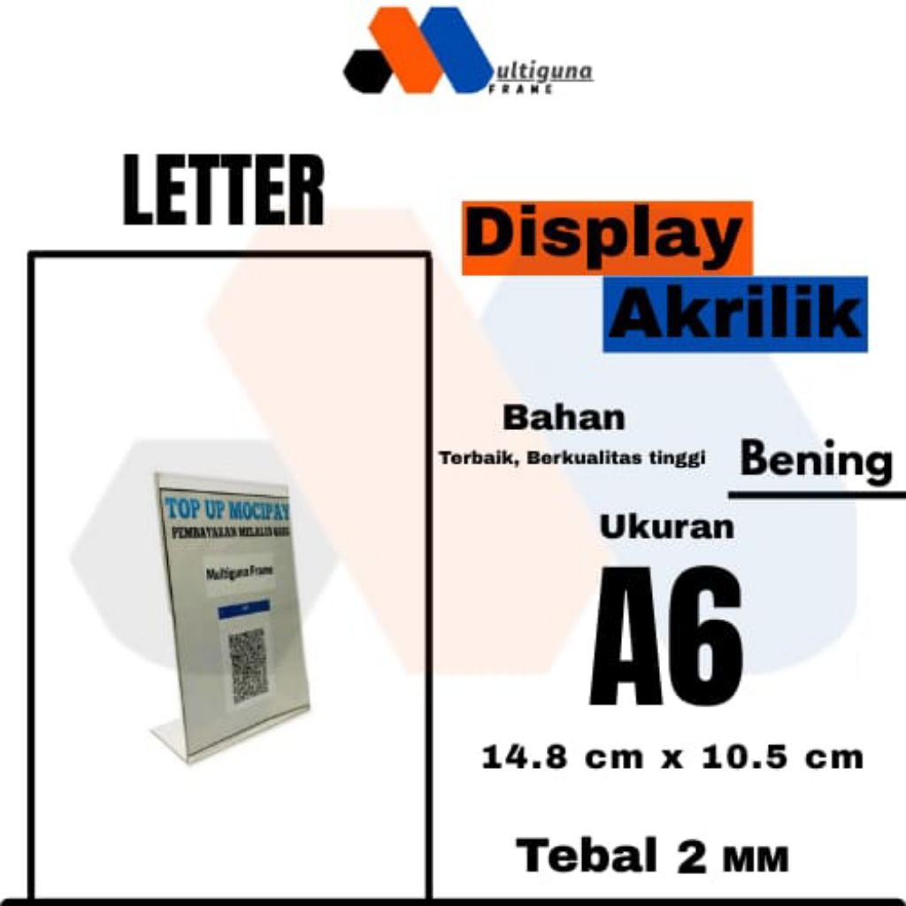 

Tempat Brosur Display Menu Akrilik Acrylic Menu Qris Ukuran A6 LETTER L MIRING Tebal 2mm