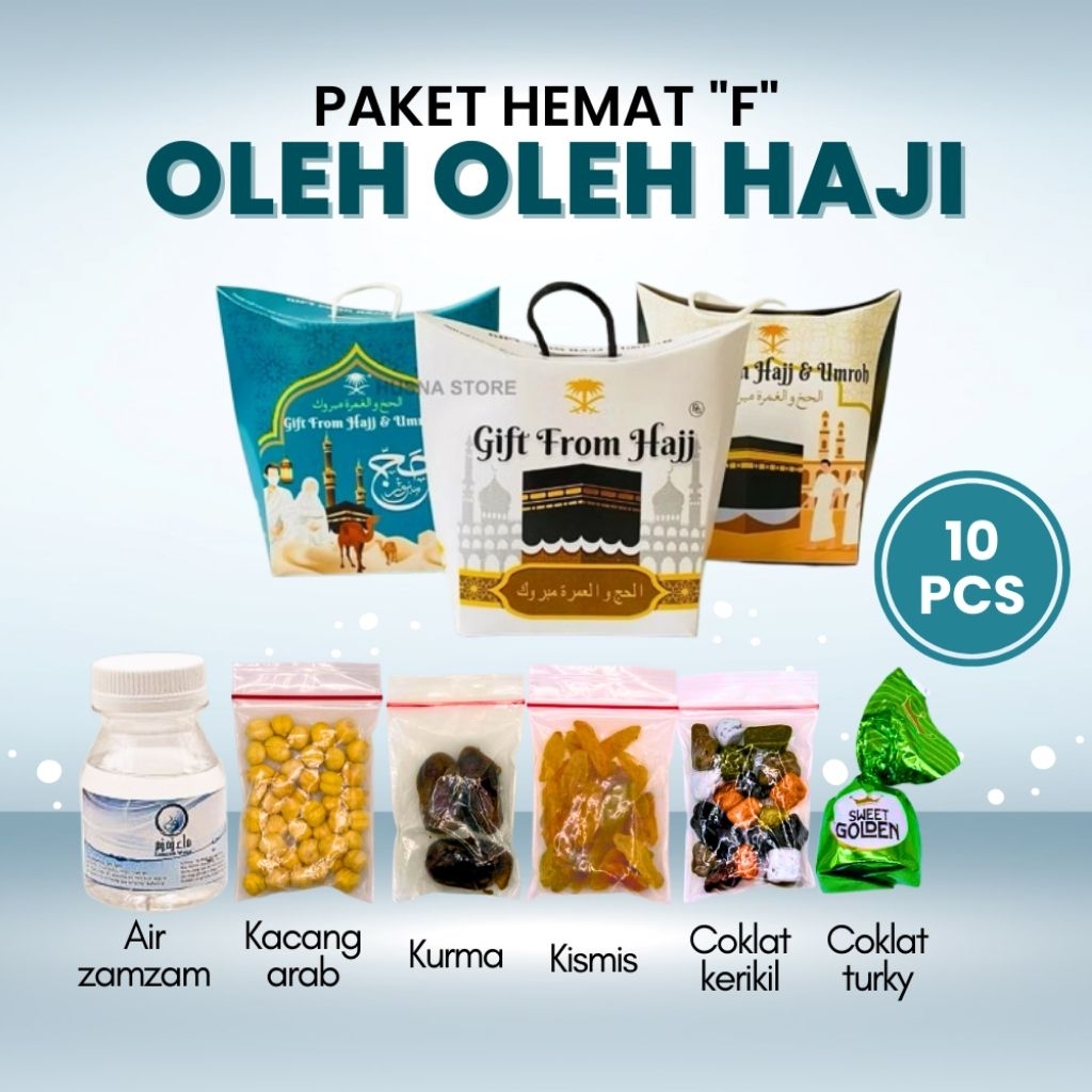 

Paket Hemat 10 Pcs Oleh-oleh Haji dan Umroh Paket F Air Zamzam Dus tali