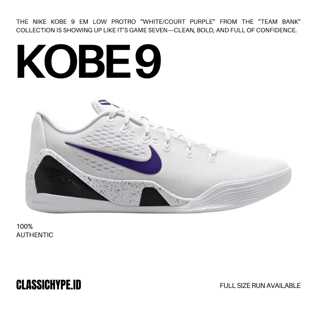 Nike Kobe 9 Elite Low Em Protro White Court Purple 100% Original