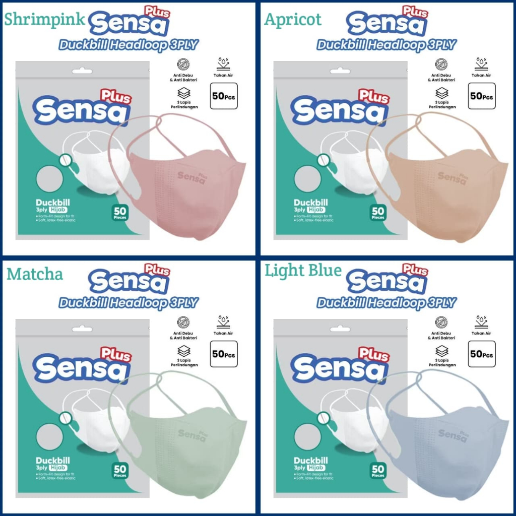 [Sensa] Masker Hijab | Masker Duckbill Hijab | Masker Hijab Duckbill 50 Pcs | Masker Hijab Warna