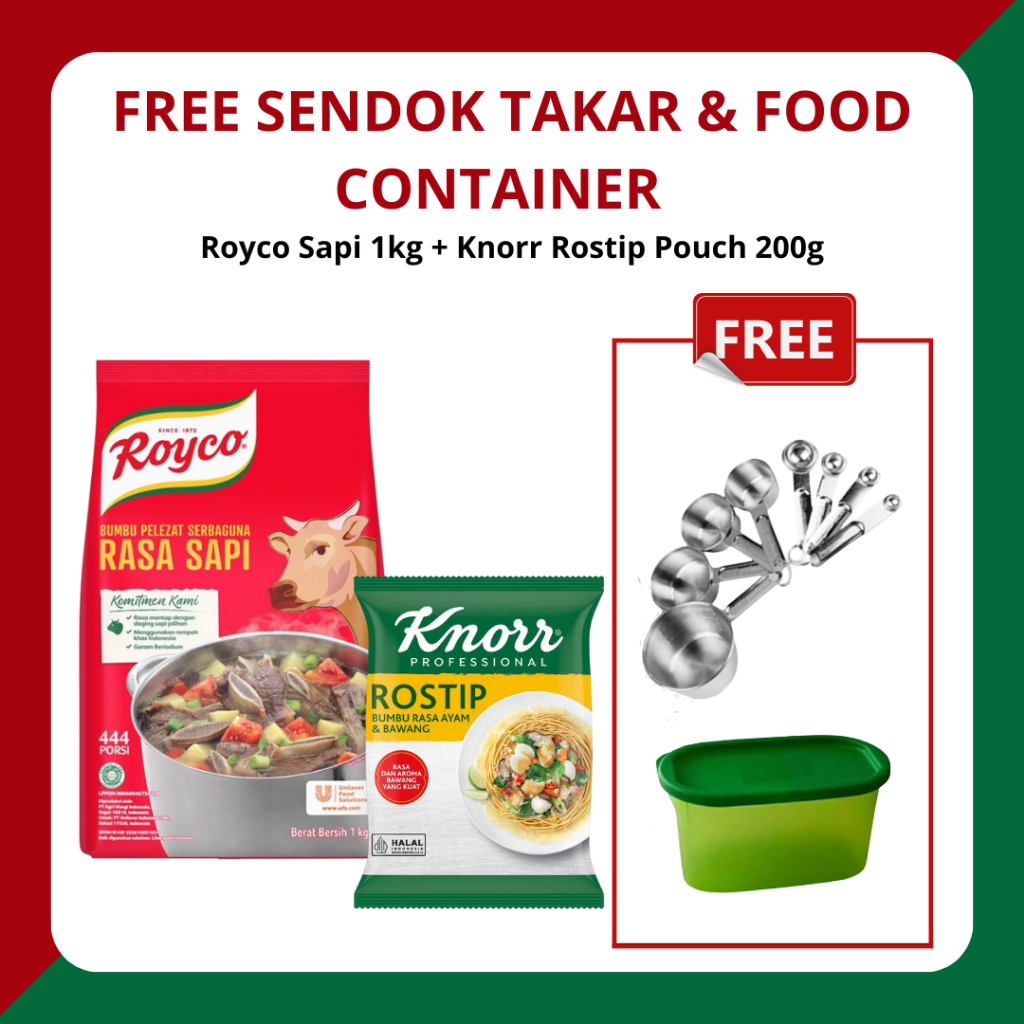 

[BUY 2 GET 4] Royco Sapi 1kg + Knorr Rostip Pouch 200g FREE Sendok Takar & Food Container