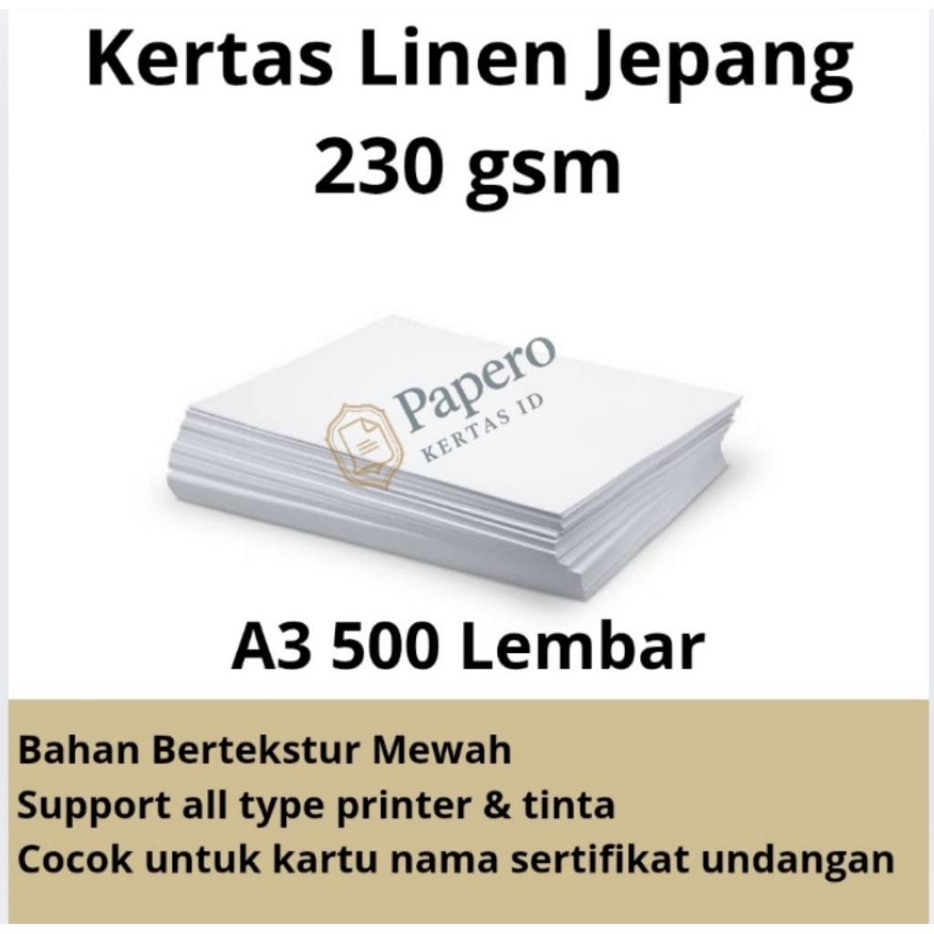 

Kertas Linen 230 gsm Jepang Premium | A3 Isi 500 Lembar - Kertas Undangan, Sertifikat, Kartu Nama.