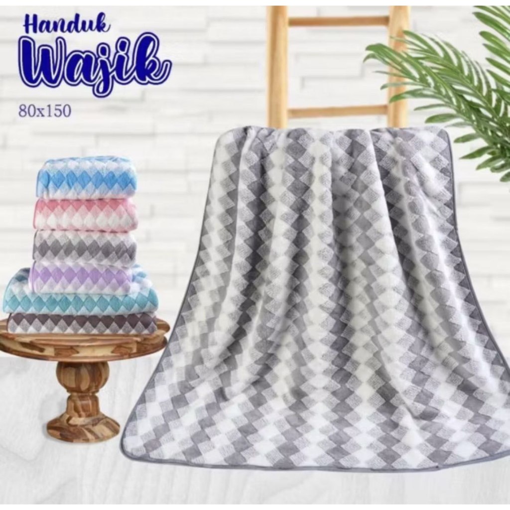Handuk Mandi Jumbo Microfiber Jumbo Salur 90 x160 Handuk dewasa / Handuk Besar Wajik