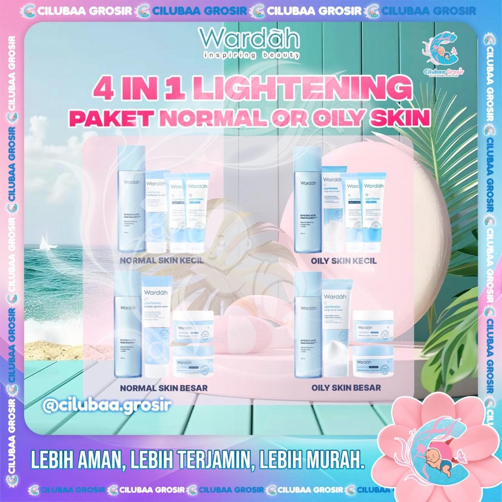 PAKET 4 PCS WARDAH Lightening For Normal or Oily Skin || Day Cream || Night Cream || Whip Facial Foa