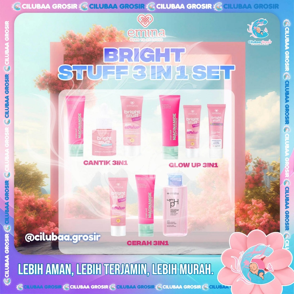 PAKET ISI 3 PCS EMINA Bright Stuff Series || Glow Up || Cerah || Cantik || Face Wash 50mL || Moistur