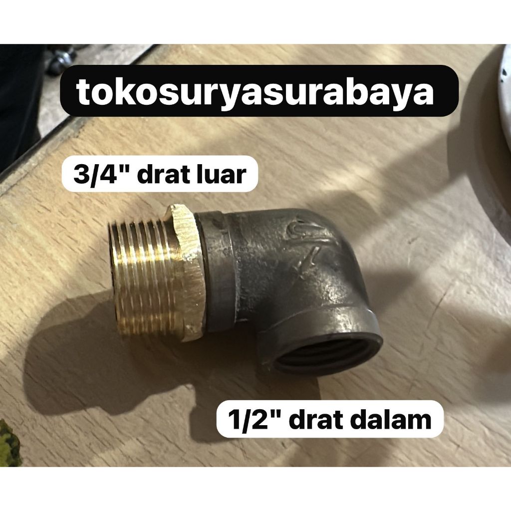 female 1/2"  x male 3/4" keni drat luar 3/4" x drat dalam 1/2" keni drat dalam kuningan 1/2" x keni 