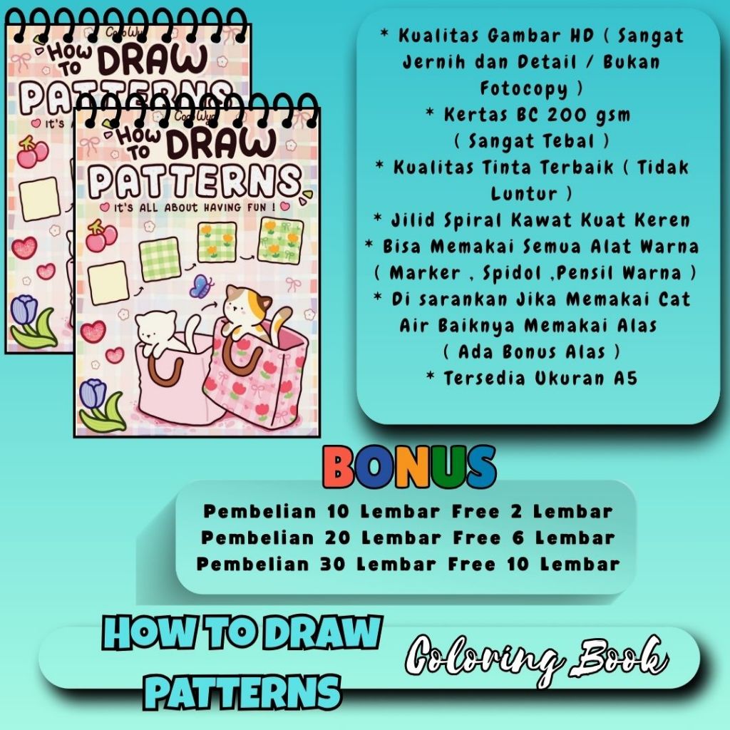 

Buku Belajar Mewarnai Simple Coloring Book Tema How to Draw Patterns COLORING PRACTICE Kertas Tebal 200 gsm Gambar Sketsa Jernih Sudah HD