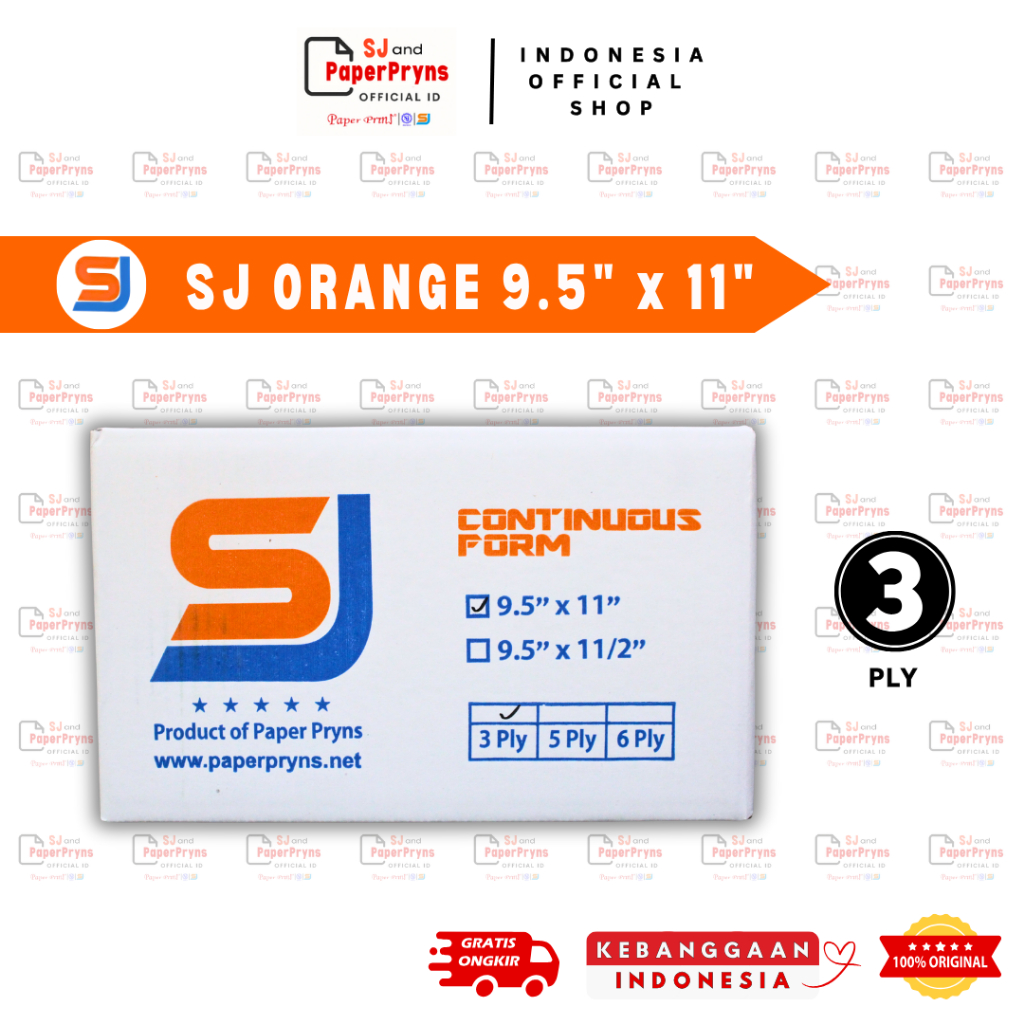 

SJ ORANGE Kertas Continuous Form 9,5" × 11" (3 PLY) NCR Sheets