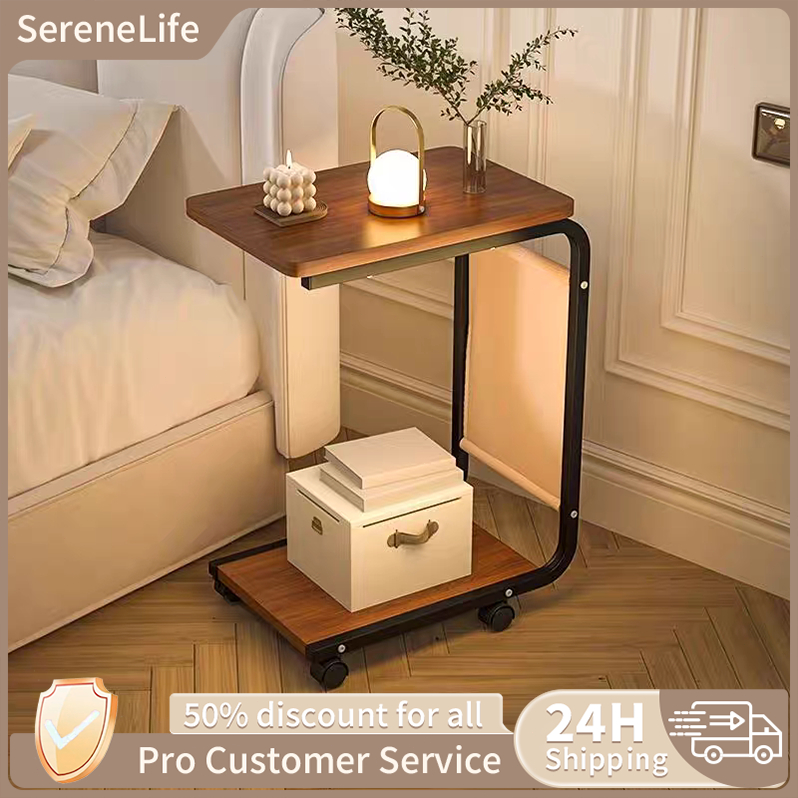 COD Meja Sofa Sudut Meja Kecil Beroda Mudah Pakai di Kamar Meja Kantor Kayu Meja Samping Minimalis M